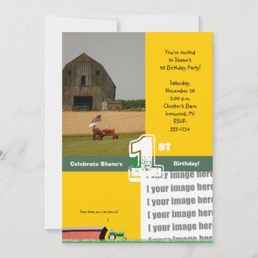 Invitation de fête d'anniversaire de tracteur :  (Devant)