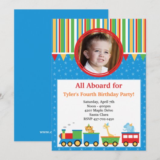 Invitation de fête d'anniversaire de train (Devant / Derrière)