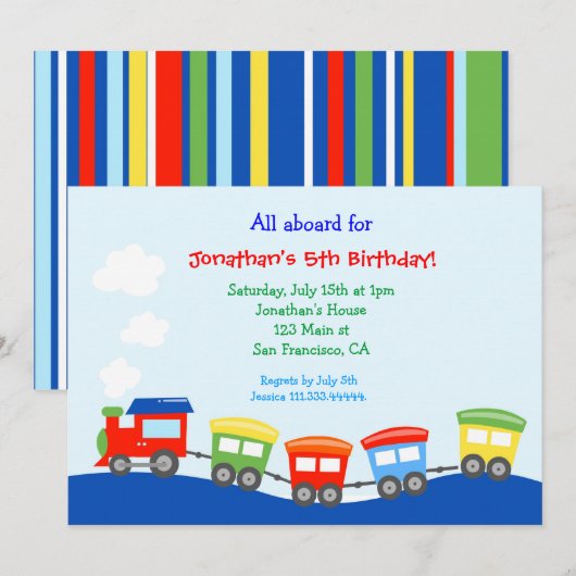 Invitation de fête d'anniversaire de train (Devant / Derrière)