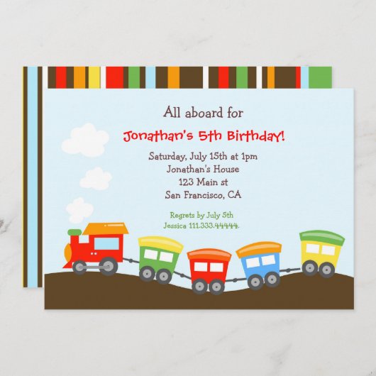 Invitation de fête d'anniversaire de train (Devant / Derrière)