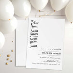 Invitation de fête d'anniversaire de trente-et-un<br><div class="desc">Cette invitation minimaliste à la fête du 30ème anniversaire de typographie est parfaite pour une fête d'anniversaire moderne. Le design simple est composé d'une typographie minimaliste classique en noir et blanc et d'une touche moderne. Personnalisable dans n'importe quelle couleur. Gardez le design minimal et élégant, en l'état, ou personnalisez-le en...</div>