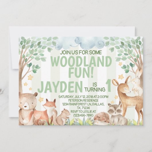Invitation de fête d'anniversaire de Woodland Anim (Devant)