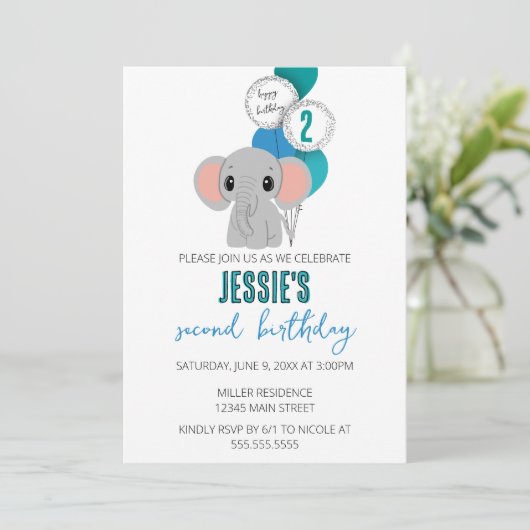 Invitation de fête d'anniversaire d'éléphant minim (Debout devant)