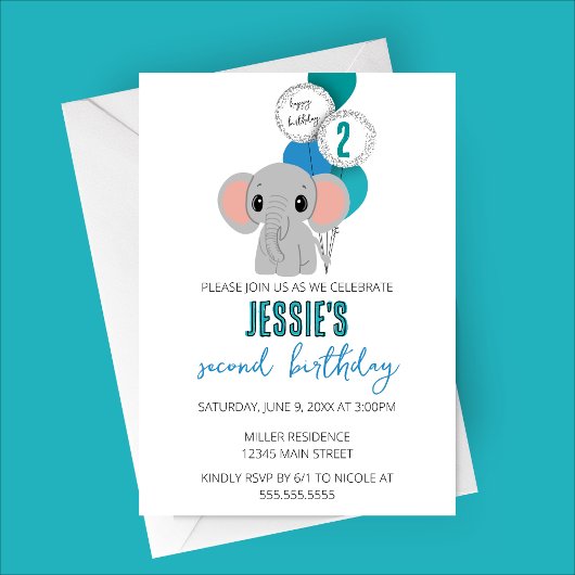 Invitation de fête d'anniversaire d'éléphant minim