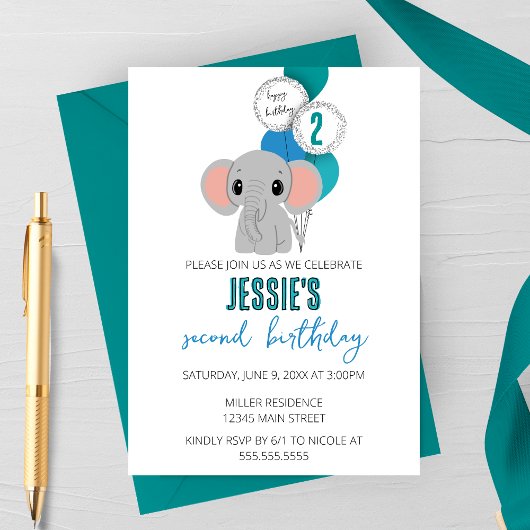 Invitation de fête d'anniversaire d'éléphant minim