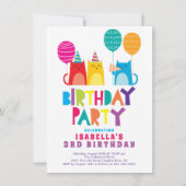 Invitation de fête d'anniversaire des chats cool (Devant)