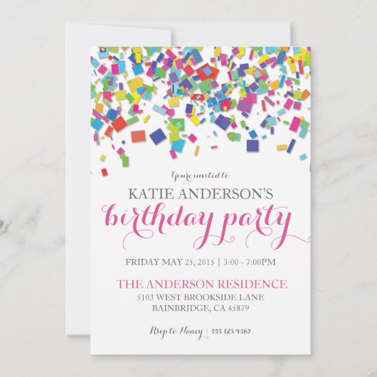 Invitation de fête d'anniversaire des confettis | (Devant)