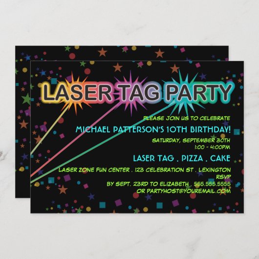 Invitation de fête d'anniversaire d'étiquette de (Devant / Derrière)