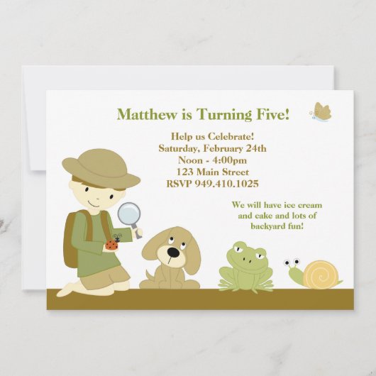 Invitation de fête d'anniversaire d'explorateur de (Devant)