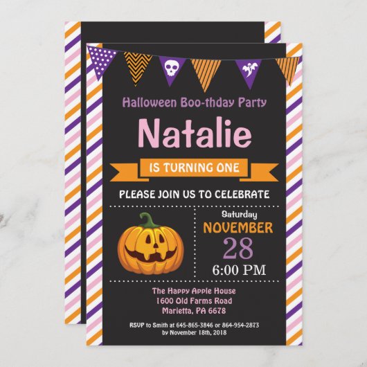 Invitation de fête d'anniversaire d'Halloween (Devant / Derrière)