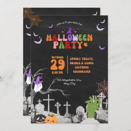 Invitation de fête d'anniversaire d'Halloween (Devant / Derrière)