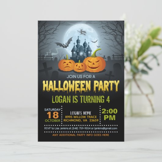 Invitation de fête d'anniversaire d'Halloween (Debout devant)