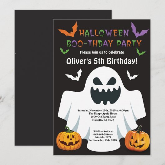 Invitation de fête d'anniversaire d'Halloween (Devant / Derrière)