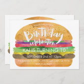 Invitation de fête d'anniversaire d'hamburger (Devant / Derrière)