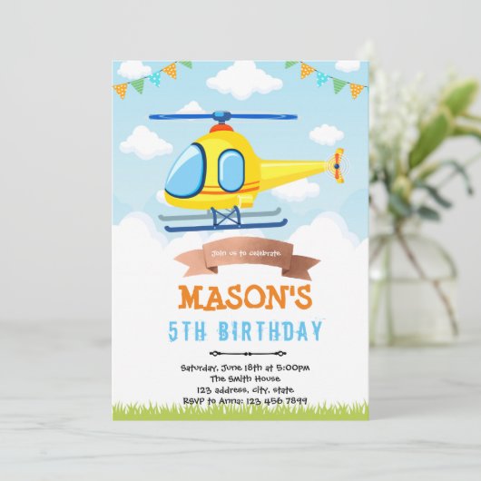 Invitation de fête d'anniversaire d'hélicoptère (Debout devant)