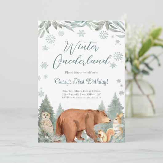 Invitation de fête d'anniversaire d'hiver Onederla (Debout devant)