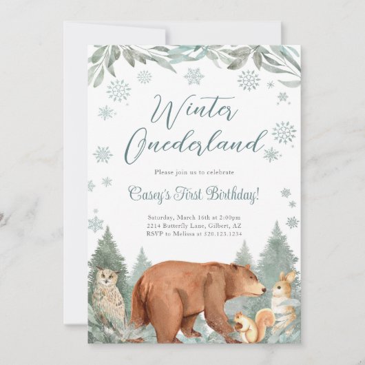 Invitation de fête d'anniversaire d'hiver pour ani (Devant)