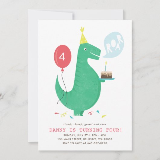 Invitation de fête d'anniversaire d'hurlement de T (Devant)