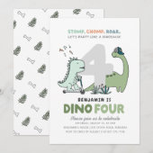 Invitation de fête d'anniversaire Dino-Four (Devant / Derrière)