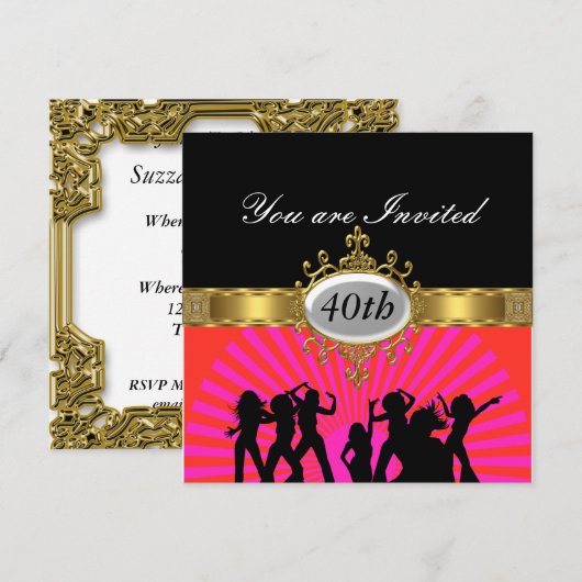Invitation de fête d'anniversaire disco noire glam (Devant / Derrière)
