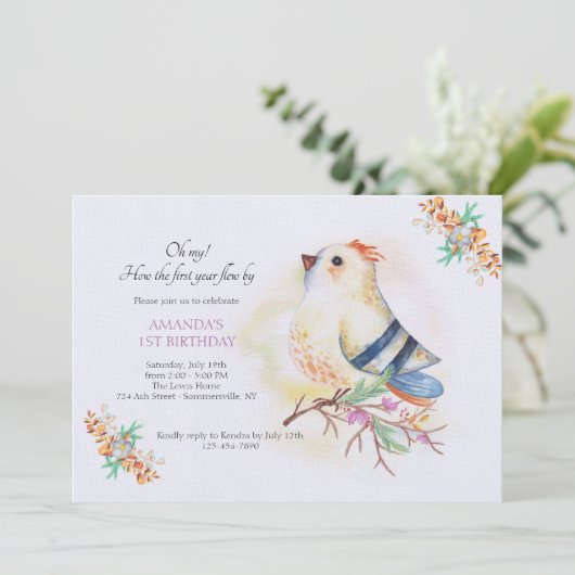 Invitation de fête d'anniversaire d'oiseaux (Debout devant)