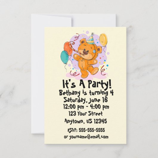 Invitation de fête d'anniversaire d'ours de (Devant)