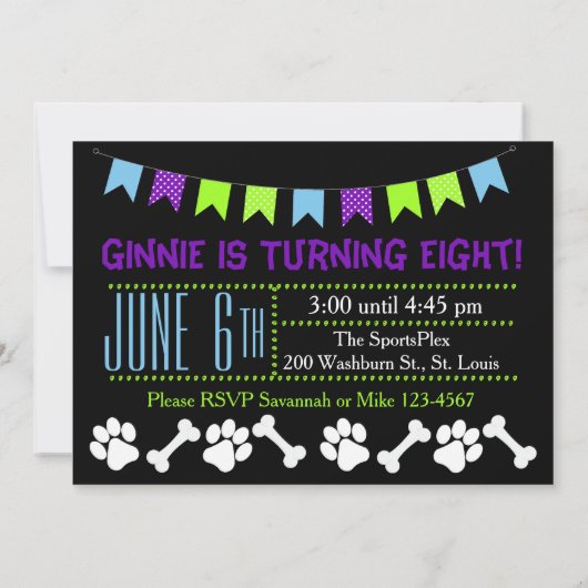 Invitation de fête d'anniversaire du Black Lab sur (Dos)