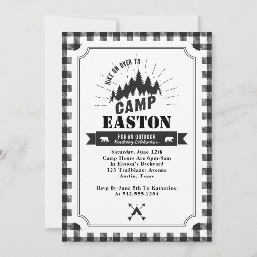 Invitation de fête d'anniversaire du camp (Devant)