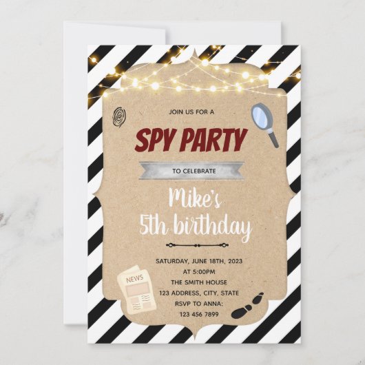 Invitation de fête d'anniversaire du détective d'e (Devant)