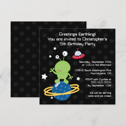 Invitation de fête d'anniversaire du garçon (Devant / Derrière)