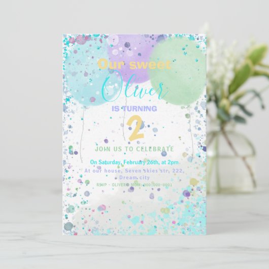 Invitation de fête d'anniversaire du garçon aux ba (Debout devant)