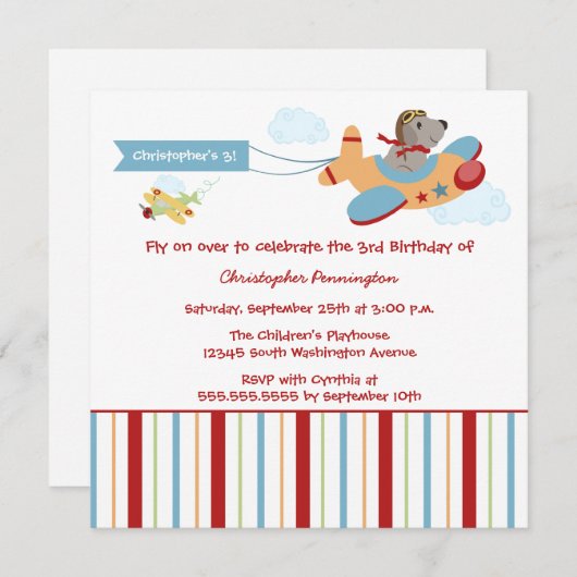 Invitation de fête d'anniversaire du garçon de (Devant / Derrière)