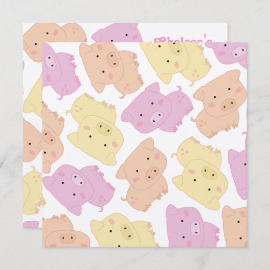 Invitation de fête d'anniversaire du petit porc (Devant / Derrière)