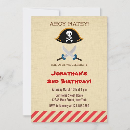 Invitation de fête d'anniversaire du Pirate (Devant)