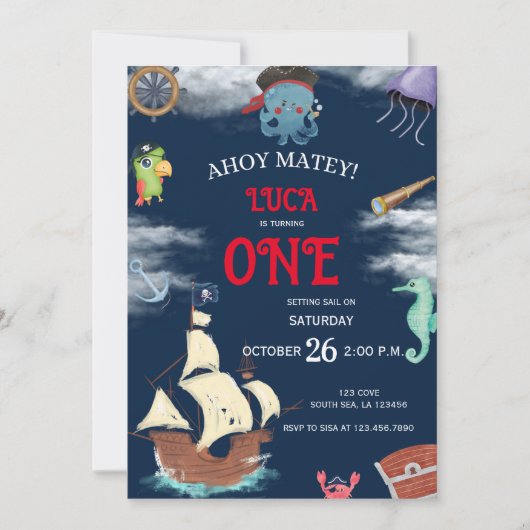 Invitation de fête d'anniversaire du Pirate (Devant)