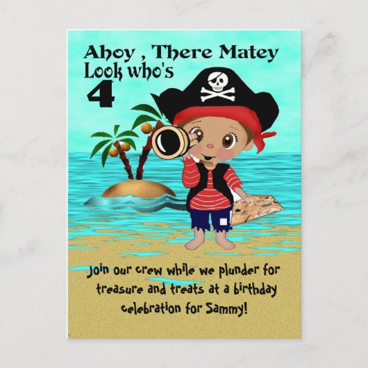 Invitation de fête d'anniversaire du Pirate (Devant)