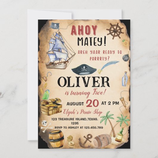 Invitation de fête d'anniversaire du Pirate (Devant)