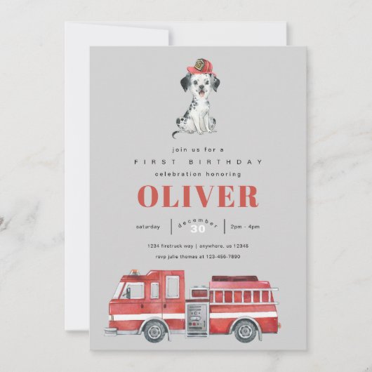 Invitation de fête d'anniversaire du pompier (Devant)