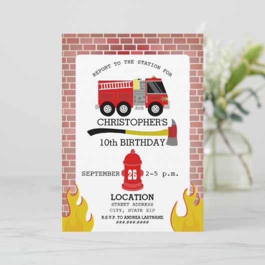 Invitation de fête d'anniversaire du pompier (Debout devant)
