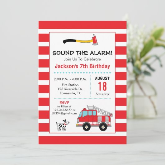 Invitation de fête d'anniversaire du pompier (Debout devant)