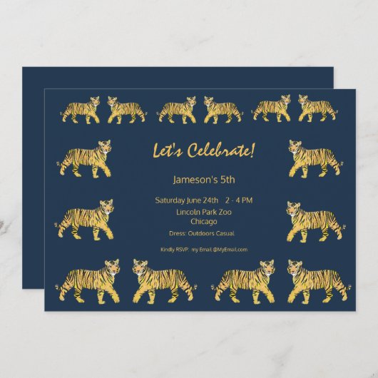 Invitation de fête d'anniversaire du tigre (Devant / Derrière)