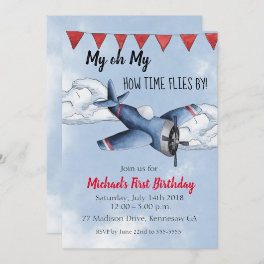 Invitation de fête d'anniversaire d'un garçon d'av (Devant / Derrière)