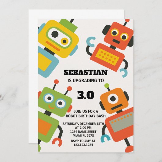 Invitation de fête d'anniversaire d'un robot modif (Devant / Derrière)