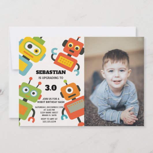Invitation de fête d'anniversaire d'un robot modif (Devant)