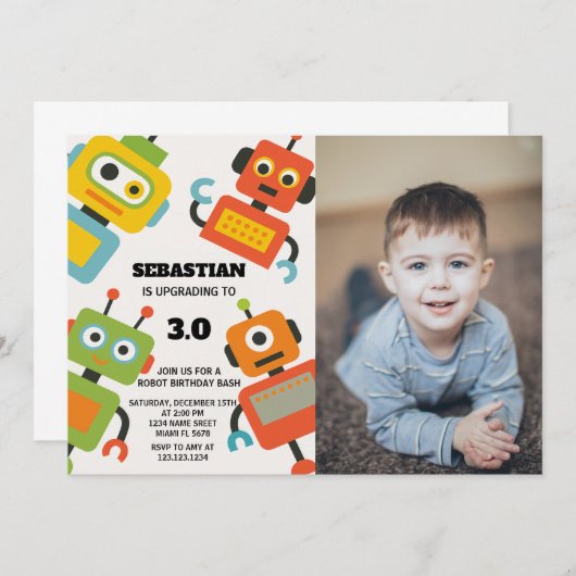 Invitation de fête d'anniversaire d'un robot modif (Devant / Derrière)