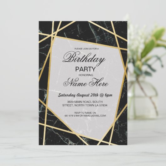 Invitation de fête d'anniversaire Elegant Black Ma (Debout devant)