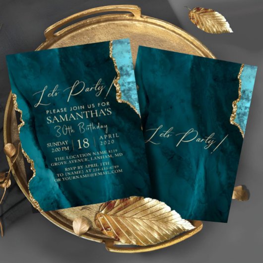 Invitation de fête d'anniversaire Emerald Gold