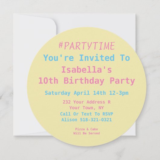 Invitation de fête d'anniversaire Emoji (ronde ave (Dos)