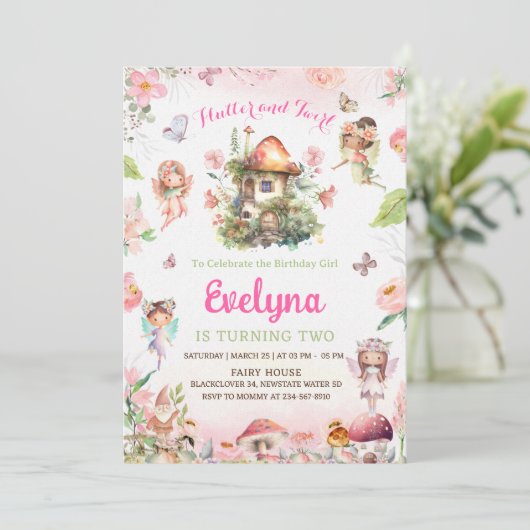 Invitation de fête d'anniversaire Fairy Flutter et (Debout devant)