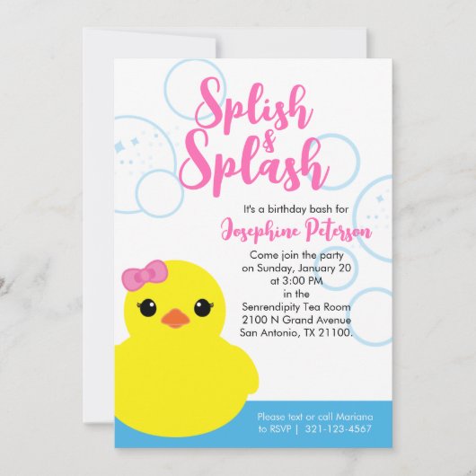 Invitation de fête d'anniversaire fille Canard en  (Devant)